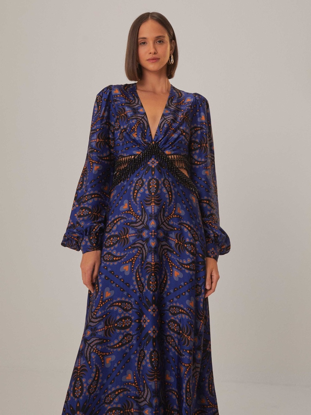 FARM Rio MARTINA SCARF BLUE CUT
OUT FRINGE Maxi Dress